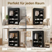 HOMCOM Stoffen kast, opbergoplossing, 6 planken, 1 kledingstang, zwart(m-6)
