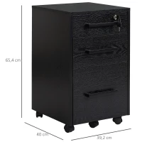 HOMCOM Caisson de bureau rangement bureau sur roulettes 3 tiroirs 1 verrouillable 1 trieur à dossiers MDF panneaux particules noir(m-3)
