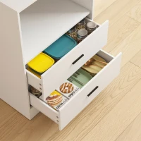 HOMCOM Dulap pentru Microunde cu Dulap, Blat de Lucru, Mobilă de Bucătărie cu 2 Sertare, Panou Metalic, 4 Cârlige, Raft Reglabil pentru Bucătărie, Sală de Masă, Living, Alb(m-9)