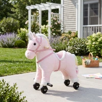 AIYAPLAY Cheval à Monter pour Enfant, Cheval à Roulettes en Peluche avec Effets Sonores, pour 1 à 3 Ans, Charge Max. 40kg, Rose(m-2)