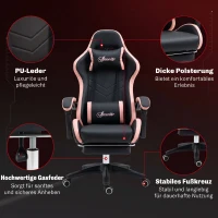 Vinsetto Bureaustoel, Gamingstoel, met Hoofdsteun en Lendensteun, Roze + Zwart(m-7)