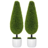 HOMCOM Set van 2 kunstplanten inclusief plantenbak en kunstmos; kunstcipres, wit en groen(m-11)