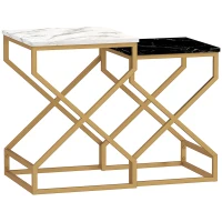 HOMCOM Set of Two Marble-Effect Nesting Tables(m-1)