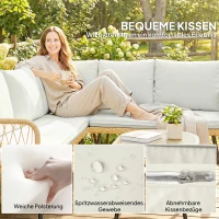 Outsunny Polyrattan Tuinmeubelset 4-delig, Loungeset met Hoekbank Tweezitsbank Glazen Tafel Afneembare Kussens voor 5 Personen(m-6)