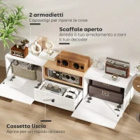 HOMCOM Mobile TV 70" max con 2 Ante a Ribalta, Cassetto e Scaffale Aperto, in Legno, 150x35x45 cm, Bianco e color Legno(m-4)