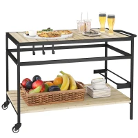 Outsunny serveerwagen, barbecuewagen met 2 planken en haken voor tuin en balkon(m-11)