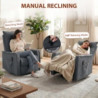 HOMCOM Recliner Armchair, Chenille Recliner Chair with Massage and Heat, 360° Swivel Rocking Manual Recliner, Dark Grey(m-5)