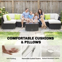 Outsunny 7-Seater PE Rattan Corner Sofa Set, Garden Furniture Set, Patio Wicker Sofa Seater w/ Cushion, Washable Cushion Cover & Tempered Glass Table, Brown(m-7)