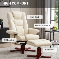 HOMCOM Faux Leather Manual Recliner and Footstool Set - Cream White(m-6)