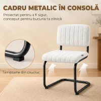 HOMCOM Set 2 Scaune de Dining Tapițate din Țesătură Teddy, Cadru Metalic Tip Sanie, Alb Crem(m-5)