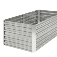 Outsunny Plantenbak, Handzaam Bloembed voor Planten, Koesteren en Verzorgen, Verhoogde Bed, Staal, Zilver(m-10)