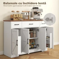 HOMCOM Bufet Bucătărie Rustic, Bufet cu Uși Soft-Close, 3 Sertare, 3 Rafturi Reglabile, Portaspecii, PAL, MDF, Alb(m-5)