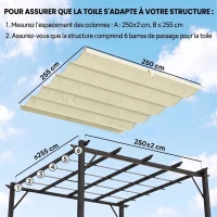 Outsunny Toile de toit pour pergola tonnelle rétractable de 3 x 3 m - toile uniquement 250 x 255 cm crème(m-4)