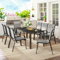 Outsunny Set da Esterno 9pz con 8 Sedie Impilabili in Texteline e Tavolino da Caffè con Piano in Vetro, Grigio Chiaro(m-8)