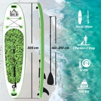 HOMCOM Tabla de Paddle Surf Hinchable 305x76x10 cm con Remo Ajustable y  Bolsa de Transporte e Inflador Verde(m-3)