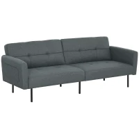 HOMCOM Canapea Extensibilă Click Clack cu Spătar Reglabil din Material Textil cu Aspect de In, Lemn și Oțel, 200x77x72 cm, Gri(m-1)