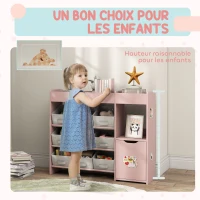 AIYAPLAY Meuble rangement enfant étagère de rangement pour jouets enfants avec 9 tiroirs en tissu et placard, rose(m-6)