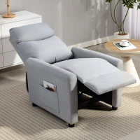 HOMCOM Fotoliu Reclinabil 135° Material cu Efect de In, Spumă, Oțel și Lemn, 73x86x100 cm, Gri Deschis(m-10)
