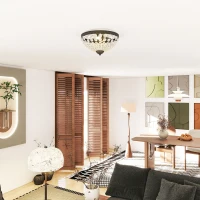 HOMCOM Lámpara de Techo de Cristal Vintage con 2 Casquillos E14 40W con 168 Cuentas de Cristal para Dormitorio Salón Negro(m-10)