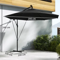 Outsunny 3 m Cantilever Parasol with Solar LED Lights Garden Umbrella with Cross Base, Black(m-4)
