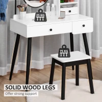 HOMCOM Dressing Table Set with Mirror and Stool, Vanity Makeup Table with 3 Drawers and Open Shelves for Bedroom, Living Room, White(m-6)