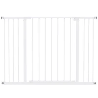 PawHut Barrera de Seguridad Extensible para Puertas y Escaleras para Perros y Bebé, Barrera para Mascotas, Ajuste a Presión, Apertura con Una Sola Mano, 2 Extensiones 15/10 cm, 76-107x76 cm, Blanco(m-11)