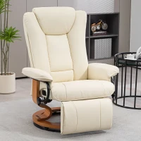 HOMCOM Relaxstoel met Ligfunctie, Draaibaar, tot 150 kg, Kunstleerbekleding, Stalen Frame, Crèmewit(m-2)
