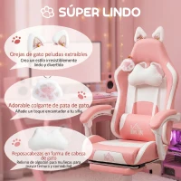 HOMCOM Silla Gamer Reclinable con Altura Ajustable Reposapiés Retráctil Soporte Lumbar y Reposacabezas Desmontable Rosa(m-4)