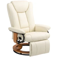 HOMCOM Relaxstoel met Ligfunctie, Draaibaar, tot 150 kg, Kunstleerbekleding, Stalen Frame, Crèmewit(m-1)