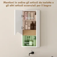 HOMCOM Pensile Bagno con Ripiano Aperto e Armadietto con Scaffale Regolabile, in Legno, 30x17x67 cm, Bianco e color Legno(m-5)