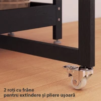 HOMCOM Masă Pliabilă cu Roți, Extensii Laterale Rabatabile și Compartimente Deschise, Negru(m-6)