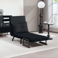 HOMCOM 4-in-1 Velvet-Feel Single Chair Bed, with Pillow - Black(m-10)