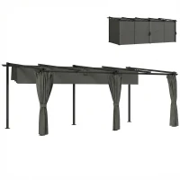 Outsunny Pergola rétractable avec rideaux latéraux, tonnelle de jardin en métal avec protection solaire UPF30+, gris foncé(m-11)
