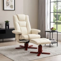 HOMCOM Faux Leather Manual Recliner and Footstool Set - Cream White(m-2)