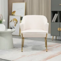 HOMCOM Accent Chair, Living Room Armchair, Vanity Chair with Gold Plating Metal Legs and Soft Padded Seat for Bedroom and Café, Set of 2, White(m-6)