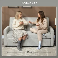 HOMCOM Canapea de 2 Locuri Convertibilă în Pat Clic Clac cu 2 Perne din Material Textil, Maro Deschis(m-7)