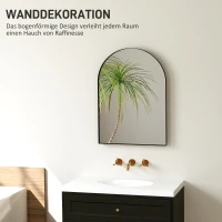 HOMCOM Gebogen Badkamerspiegel, 50 x 70 cm, Badkamerspiegel met Aluminium Frame, Decoratieve Spiegel, Keuken, Zwart(m-6)