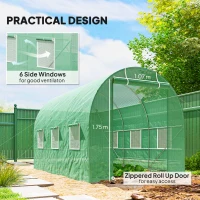 Outsunny 3.5 x 2m Walk-In Polytunnel Greenhouse, with Steel Frame, PE Cover, Roll-Up Door and 6 Windows, Green(m-6)