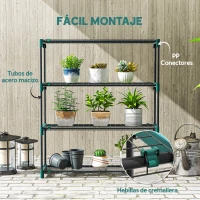 Outsunny Juego de 2 Soportes para Plantas de 4 Niveles Interior y Exterior Estantes Metálicos con Conectores Fácil Montaje Verde(m-6)