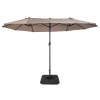 Outsunny 4.6m Garden Parasol Double-Sided Sun Umbrella Patio Market Shelter Canopy Shade with Weight Base, Tan(m-1)