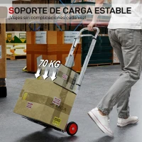 HOMCOM Carretilla de Mano Plegable de Aluminio Carga 90 kg con Ruedas Mango Telescópico Ajustable 40x41x108 cm Plata y Negro(m-4)