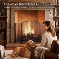 HOMCOM Parascântei Șemineu Pliabil 3 Panouri Metal Electrostatic, Gata Utilizare, 133x1x77cm, Negru(m-4)