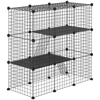 PawHut Jaula para Animales Pequeños de 31 Paneles Parque para Mascotas para Gatitos Conejos Chinchillas 105x45x105 cm Negro(m-11)