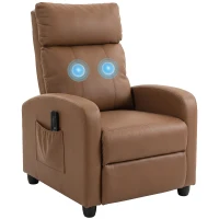 HOMCOM Recliner Armchair, Massage Faux Leather Push Back Reclining Chair with Adjustable Leg Rest, Side Pocket, Dark Brown(m-13)