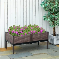 Outsunny Juego de 2 Jardineras de Exterior Jardineras Cuadradas Elevadas Combinación Libre 50x50x46,5 cm Marrón(m-10)