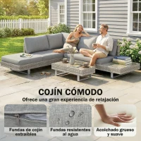 Outsunny Conjunto de Jardín Exterior de Ratán de 3 Piezas con Sofá Modular de 3 y 2 Plazas Mesa Lateral Mesa de Centro Cojines(m-5)