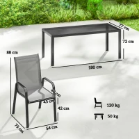 Outsunny Set da Esterno 9pz con 8 Sedie Impilabili in Texteline e Tavolino da Caffè con Piano in Vetro, Grigio Chiaro(m-3)