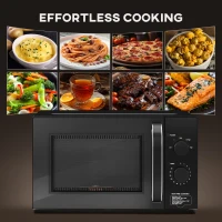 HOMCOM 23L 800W Microwave Oven, Solo Manual Microwave with 5 Power Levels, Defrost, 35 Minutes Timer, Clock, Easy Clean, Small Black Microwave(m-8)