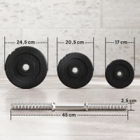 HOMCOM Juego de Mancuernas Pesas de Fitness Total 40 kg 4x5 kg 4x2,5 kg 4x1,5 kg Ajustable Profesionales Gimnasio Doméstico y Musculación con 2 Barras Ø25x450 mm Acero y Discos Negro(m-3)