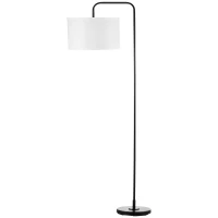 HOMCOM Vloerlamp met Voetschakelaar, Standaardlamp met Stoffen Kap, Staal, Wit(m-10)